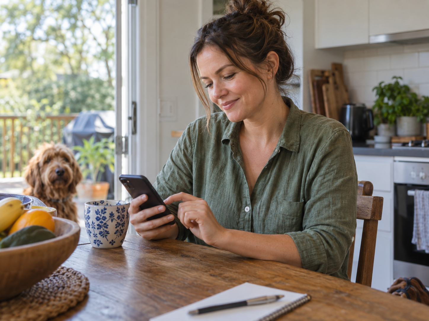 Illustrative customer preordering barbecue on her phone at home