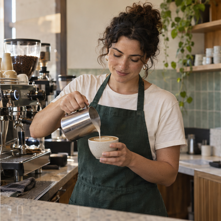 Illustrative photo of a barista making a flat white in a Melbourne-style café