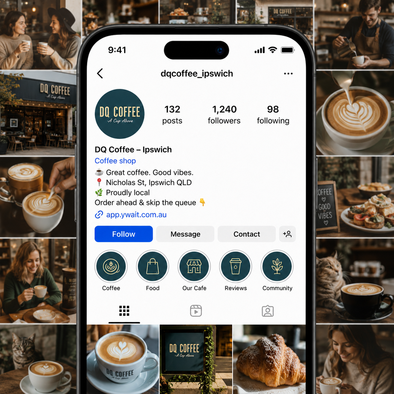 DQ Coffee’s ordering link in its Instagram bio