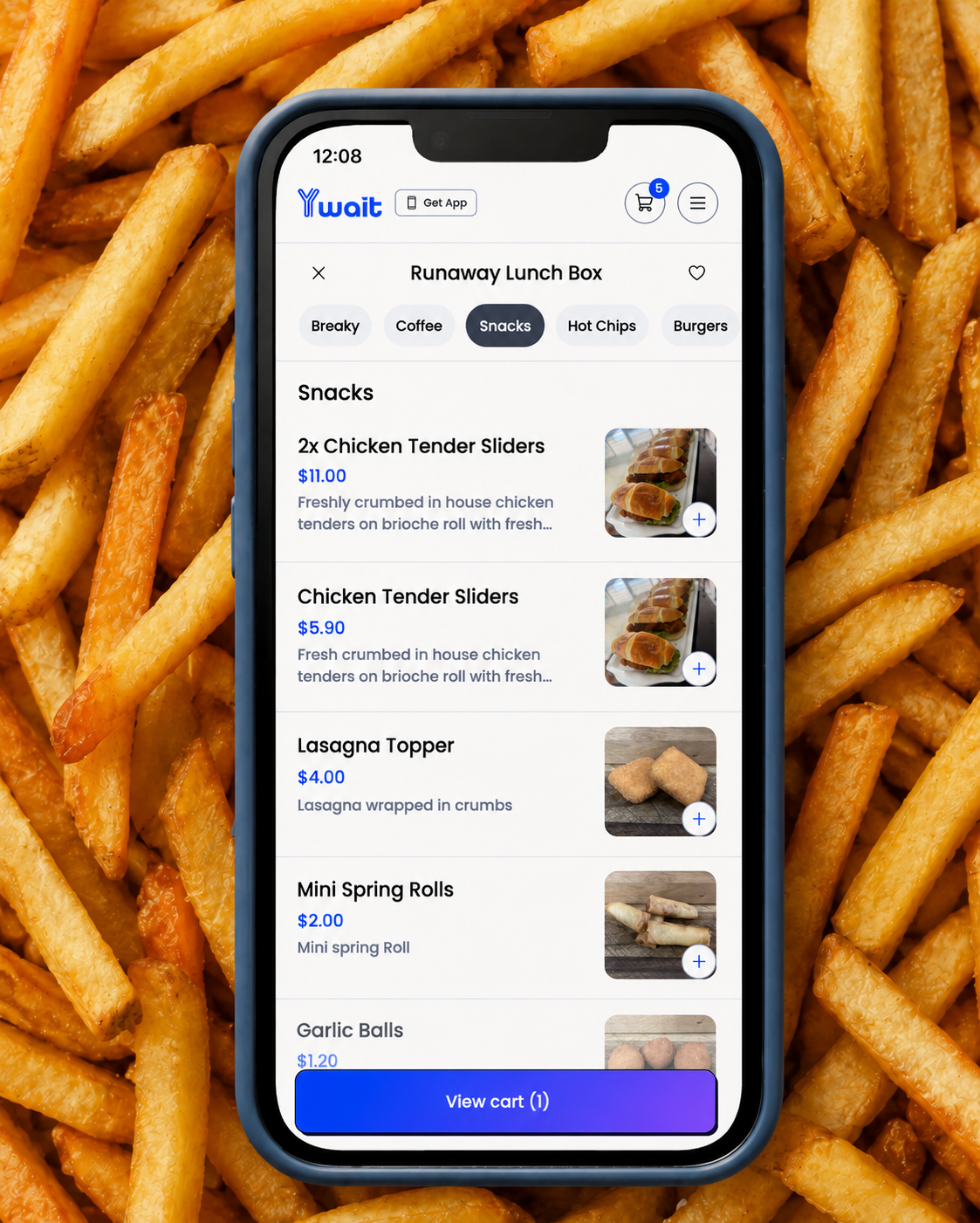 Ordering from Runaway Lunch Box on the Ywait app